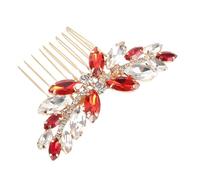 DEARMAMY Peineta Lateral Pelo Accesorio Cabello Rojo Horquilla Gemas de Imitación Tocado para Novia Accesorio Cabello de Boda Peineta para Mujer Adolescentes