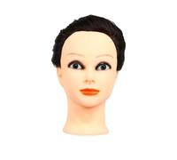 DEARMAMY Peluca Cabeza De Maniquí Estilo Peinar La Cabeza De La Muñeca Cosmetología Cabeza De Maniquí Muñeca Cabello Real Marrón Ondulado Cabeza De Peluca Alambre De Alta Temperatura Black