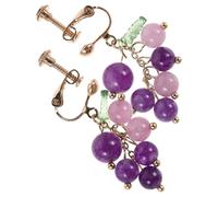 DEARMAMY Pendientes para Mujer Clip Sin Perforación con Tornillo Colgantes de Cristal Morado Joyas Frutales Ligeras y Divertidas