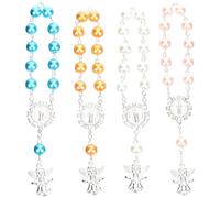 DEARMAMY Pulsera de Rosario para Mujer Colgante de Ángel Cuentas de Oración en Colores y Recuerdos Religiosos para Bautismo y Comunión 4 Piezas