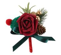 DEARMAMY Ramillete Decorativo Navideño Decoración Del Traje De Fiesta Ramo De Flores Artificiales Flor En El Ojal De Rosa Falsa Traje Boutonnieres Cono De Pino Artificial El Plastico