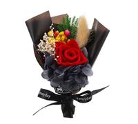 DEARMAMY Ramo de Flores Preservadas en Caja, Flor Eterna Color Rojo Chino, Adorno Floral Inmortal para San Valentín, Decoración Hogar y Obsequio Especial, Ramo Pequeño de Flores Secas