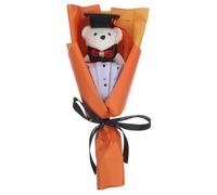 DEARMAMY Ramo de Oso de Peluche para Graduación, Muñeco Naranja de 1 Pieza, Accesorio Ligero para Fotos y Decoración de Fiesta, Obsequio Original para Celebración y Recuerdo de Alumnos