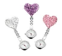 DEARMAMY Reloj de Bolsillo de Enfermería de Aleación Púrpura Forma de Corazón Práctico y Delicado Reloj de Cuarzo Pack de 3 Color Aleatorio para Enfermeras y Compañeros de Salud