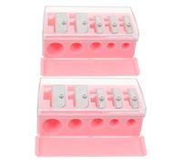 DEARMAMY Sacapuntas de Maquillaje Manual de 5 Agujeros, 2 Unidades, para Lápices de Cejas y Labios, Punta Larga, Compacto y Portátil Color Rosa, Herramienta para Maquillaje Profesional