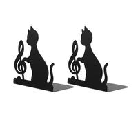DEARMAMY Sujetalibros Decorativos para Estantes en Hierro Negro, de Soportes para Libros Diseño de Gato Músico, Organizador para Hogar y Oficina, Adorno Funcional para Biblioteca y Estudio