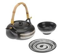 DEARMAMY Tetera Cerámica Pequeña Estilo Retro para Té Casa y Restaurante Incluye Tetera Plato y Taza Diseño Japonés Clásico para Amantes del Té y Uso Tetería