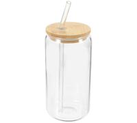 DEARMAMY Vaso de Vidrio con Tapa y Pajita, Vaso Grande con Tapa y Pajita, 500ml, Vidrio, Bambú y Goma, Fácil de Lavar, Evita Quemaduras, para Té, Leche y Café