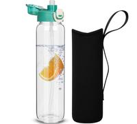 DEARRAY 1 litro Botella Agua Cristal con Pajita, 1l a Prueba de Fugas Botella Gimnasio Vidrio Borosilicato Deportiva con Funda de Neopreno