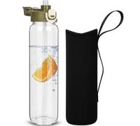 DEARRAY 1 litro Botella Agua Cristal con Pajita, 1l a Prueba de Fugas Botella Gimnasio Vidrio Borosilicato Deportiva con Funda de Neopreno