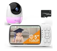 Deason Monitor de bebé sin WiFi con cámara y Audio, educación temprana y Ruido Blanco, Tarjeta TF de 64 G, Pantalla de 5 Pulgadas, Video 1080P, conversación bidireccional, Alarma de Sonido y