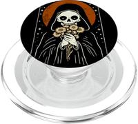 Death Brings Flowers Cute Reaper Skull and Bouquet PopSockets PopGrip para MagSafe
