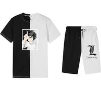 Death Note Fashionable Short Sleeve Shorts Casual Summer Set Anime Splicing Printed T Tshirts Camisetas y tops and Joggers Shorts Two Piece Suits L Lawliet Cosplay Costumes for Mens Teen Boys(Small)