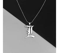 Death Note L Lawliet Collar de Acero Inoxidable Antiguo Letra Inglesa Colgante Cuentas Cadena Collares Accesorios de Cosplay