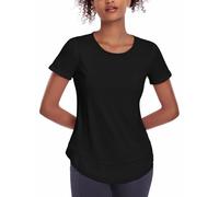 Deaviya Camiseta deportiva para mujer, camiseta de manga corta para mujer, camiseta de entrenamiento, cuello redondo, atlética, informal, correr, yoga, fitness, camisetas holgadas, 2 unidades, Negro