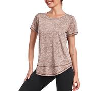 Deaviya Camiseta deportiva para mujer, camiseta de manga corta para mujer holgada, tops de entrenamiento con cuello redondo atlético casual para correr yoga fitness, camiseta con abertura lateral
