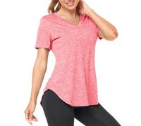 Deaviya Camiseta deportiva para mujer, camiseta deportiva de fitness, manga corta, cuello en V, camiseta de correr para mujer, entrenamiento, gimnasio, yoga, mujer, kirschrot, M