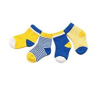 DEBAIJIA 4 Pares Bebé Calcetines Algodón 12-36 Meses Respirable Calcetin Para Niños Niñas Cómodo Absorber el Sudor Suelta Plana Azul