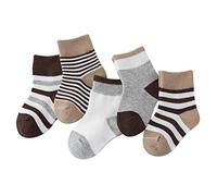 DEBAIJIA Niños Niñas Calcetines de Algodón Cómodo Deportivo Jogging Suave Elasticity Absorber el Sudor primavera verano otoño Color Marrón 4-6 años (Pack de 5 Pares)