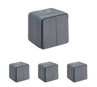 DEBFLEX - Cyklone - Interruptor Conmutador Doble - Interruptor de Pared - Estanco IP55 - Interior/Exterior - Instalación en Superficie - Gris Oscuro - 75 x 75 x 65 mm (Paquete de 4)