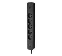DEBFLEX - Regleta con Interruptor, 5 Tomas 2P+T 16A + 1 USB-A + 1 USB-C 3,4A - Ideal Conexiones múltiples - Cable de 1,5 Metros - Negro