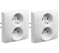 DEBFLEX - Toma eléctrica doble de 2 P+T, 1 estación - Toma de pared 16 A con tierra y pozo invertido - Instalación empotrada - Blanco - 88 x 85 x 45 mm (Paquete de 2)