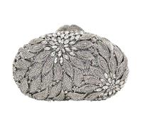 DEBIMY Bolsos de embrague de lujo de la tarde de la flor deslumbrante bolso de embrague de diamantes de imitación para las mujeres bolsos de fiesta de boda de cristal, Plateado