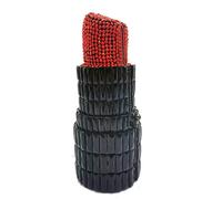 DEBIMY Bolsos de mano de fiesta de boda vintage con forma de lápiz labial de cristal para mujer, Rojo Negro