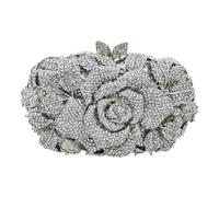 DEBIMY Monederos de cristal de rosa con diamantes de imitación brillantes para mujer, boda, fiesta, cóctel, bolsos, plateado