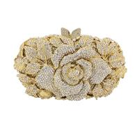 DEBIMY Monederos de cristal de rosas brillantes con diamantes de imitación para mujer, boda, fiesta, cóctel, bolsos, Oro