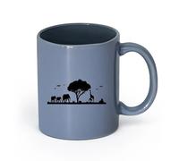 DEBINGY cerámica Café y Bebidas Calientes Animales africanos Animales y plantas la sabana （11oz/320ml） Para café, sopa, té, leche, latte, chocolate caliente, para mujeres y hombres Gris azulado