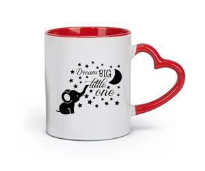 DEBINGY Cerámica Café y bebidas calientes Bebé elefante Sueños de cosas grandes y pequeñas Cita Luna y estrellas （11 oz/320 ml） y apto para microondas Rojo