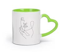 DEBINGY cerámica Café y Bebidas Calientes Silueta de chica de salón de belleza de una línea de mujer （11oz/320ml） Para té, chocolate caliente Verde
