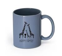 DEBINGY cerámica Taza Café con Asa - Cerámica Clásica Familia jirafas: animales lindos （11oz/320ml） Para café, sopa, té, leche, latte, chocolate caliente, para mujeres y hombres Gris azulado