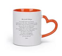 DEBINGY cerámica Taza de Café Cita del Padre Nuestro con patrón de fe, Amén, versículo bíblico, caligrafía （11oz/320ml） Para leche, té, cola y agua Naranja