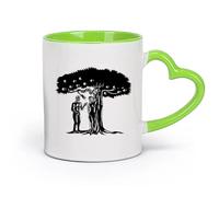DEBINGY cerámica Taza de Café con Asa - Cerámica Clásica Adán y Eva, árbol de la vida, xilografía （11oz/320ml） Para bebidas calientes, latte, capuchino Verde