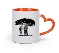 DEBINGY cerámica Taza de Café con Asa - Cerámica Clásica Adán y Eva, árbol de la vida, xilografía （11oz/320ml） Para bebidas calientes, latte, capuchino Naranja