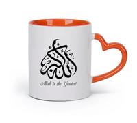 DEBINGY cerámica Taza de Café con Asa - Cerámica Clásica Caligrafía árabe islámica Allah Akbar （11oz/320ml） Elegante y duradero: apto para microondas y lavavajillas Naranja