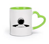 DEBINGY cerámica Taza de Café con Asa - Cerámica Clásica Dibujo de un pequeño astronauta en el espacio （11oz/320ml） Apto para lavavajillas y microondas Verde