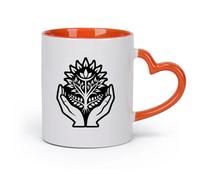 DEBINGY cerámica Taza de Café con Asa - Cerámica Clásica un icono de estilo glifo del signo de yoga （11oz/320ml） Café, té, latte, leche, cacao, zumo y otras bebidas calientes Naranja