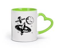 DEBINGY cerámica Taza de café con estilo Astronauta espacial Luna Planeta Universo Adolescente Genial （11oz/320ml） Bebidas calientes, espresso Verde