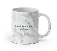 DEBINGY cerámica Taza de café con estilo Mi lugar favorito en el mundo es a tu lado Gif de boda de Hower （11oz/320ml） Para té, chocolate caliente Negro mármol