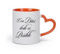 DEBINGY cerámica Taza de Café Dios hace todas las cosas posibles, cita cristiana en español, versículo bíblico Con Dios todo es posible. （11oz/320ml） Restaurante, oficina Naranja