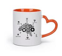 DEBINGY cerámica Taza de Café Trabajo en equipo Innovación Estrategia Dinero Palabra Empresa Sala de reuniones （11oz/320ml） Para la oficina y el hogar Naranja
