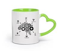 DEBINGY cerámica Taza de Café Trabajo en equipo Innovación Estrategia Dinero Palabra Empresa Sala de reuniones （11oz/320ml） Para la oficina y el hogar Verde