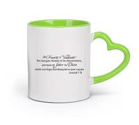 DEBINGY cerámica Taza de Café Versículo bíblico cristiano en español Josué 1:9 Sé fuerte y valiente （11oz/320ml） Apto para lavavajillas y microondas Verde