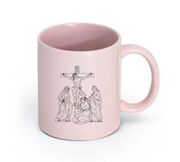 DEBINGY cerámica Taza de Cerámica 12ª estación del crucis Jesucristo muere clavado en la cruz contorno （11oz/320ml） Para Té, Café, Leche, Capuchino Rosa