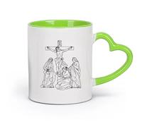 DEBINGY cerámica Taza de Cerámica 12ª estación del crucis Jesucristo muere clavado en la cruz contorno （11oz/320ml） Para Té, Café, Leche, Capuchino Verde