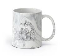 DEBINGY cerámica Taza de Cerámica 12ª estación del crucis Jesucristo muere clavado en la cruz contorno （11oz/320ml） Para Té, Café, Leche, Capuchino Negro mármol