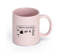 DEBINGY cerámica Taza de Cerámica Citas para el pasillo de la casa con la señal de salida antes de ir （11oz/320ml） Para Té, Café, Leche, Capuchino Rosa